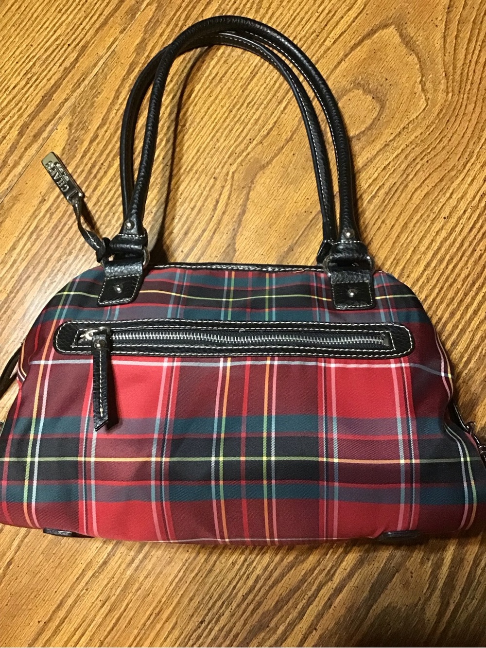 Chaps Red Plaid Shoulder Bag with Black Trim